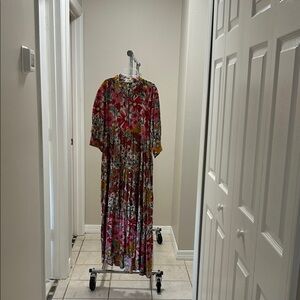 Natural Life Floral Dress with Pink and Green Accents